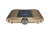 iFi Audio iDSD Valkyrie gold portable mastering-grade headphone amplifier & USB DAC, front view with screen and controls.